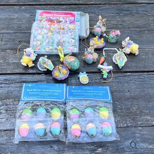 Vintage Lot Easter Tree Ornaments Duck Chicks Eggs Miniature Set Bunny Rabbits